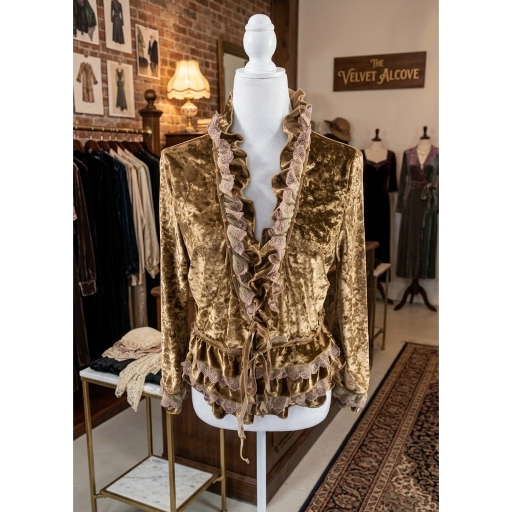 Pretty Angel Bronze Steampunk Y2K Silk Blend Lace Cropped Cardigan Size Large